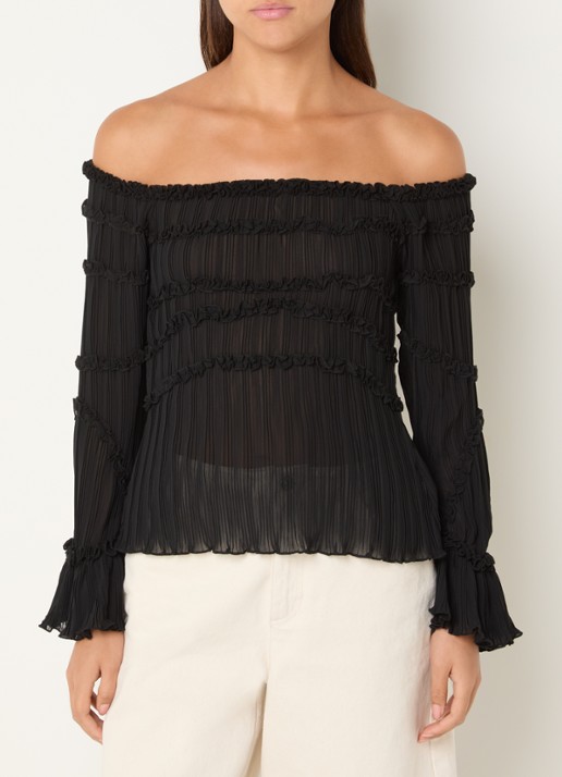 Laagam Petra semi-transparante off shoulder top met plissé en volant