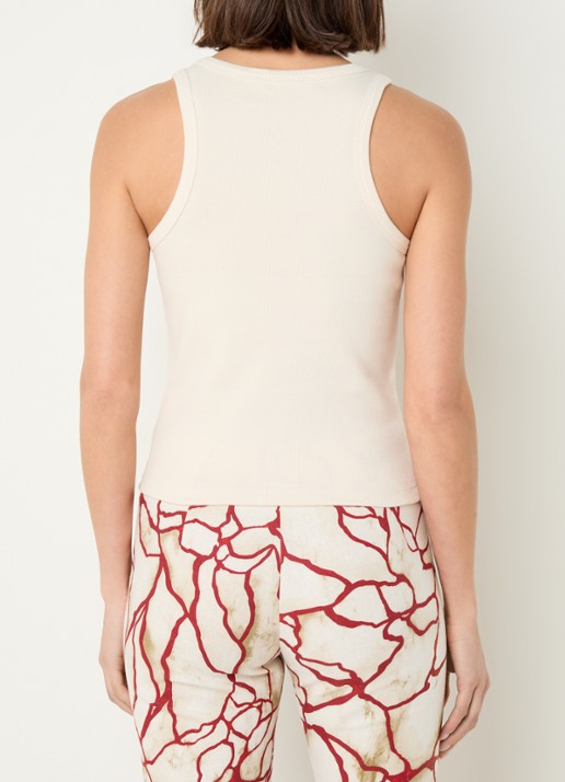 Laagam Ribgebreide tanktop met logoborduring - achterkant beige