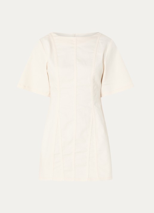 Laagam Rosette mini jurk met stretch - voorkant gebroken wit