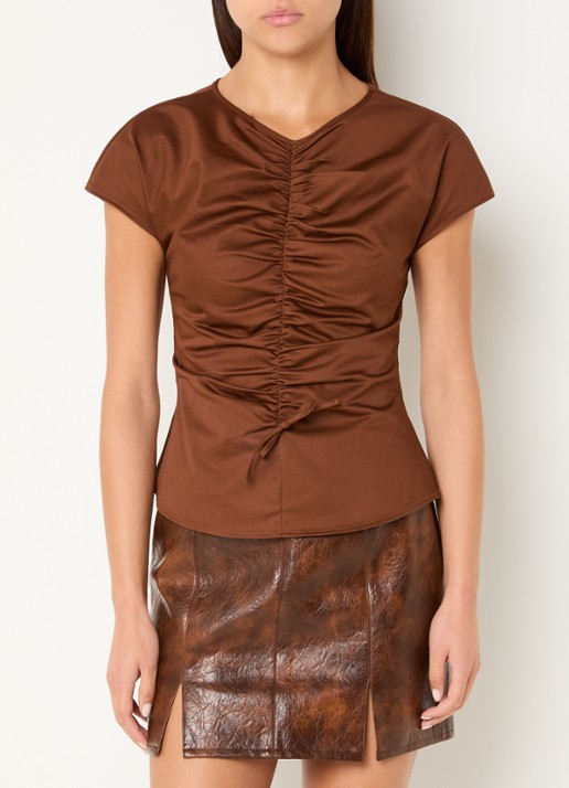 Laagam Simone top met plooidetail - detail 4 bruin