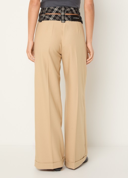 Laagam Smith high waist wide fit pantalon met ruitdessin - achterkant 4 zand