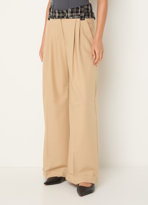 Laagam Smith high waist wide fit pantalon met ruitdessin - detail 3 zand
