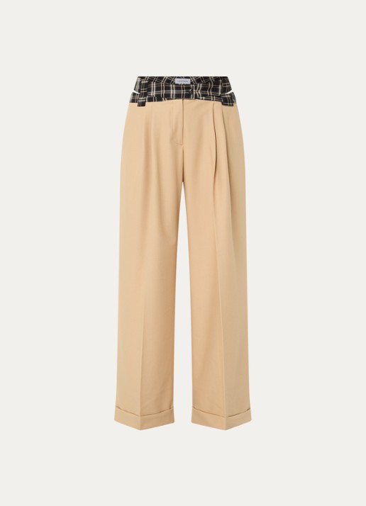Laagam Smith high waist wide fit pantalon met ruitdessin - voorkant zand