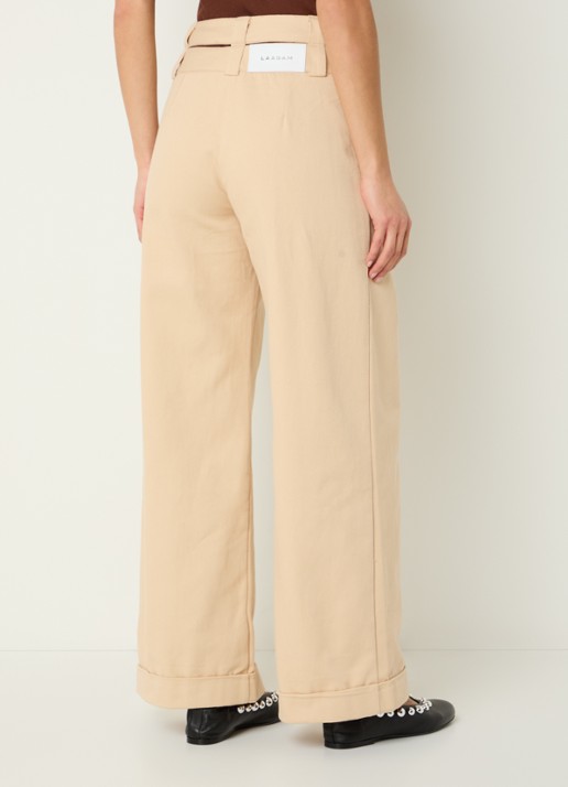 Laagam Smith high waist wide fit pantalon met steekzakken - achterkant 2 beige