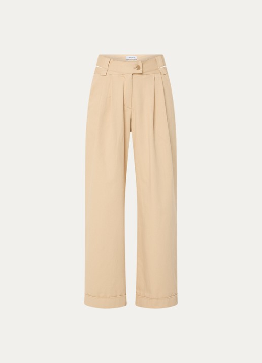 Laagam Smith high waist wide fit pantalon met steekzakken - voorkant 3 beige