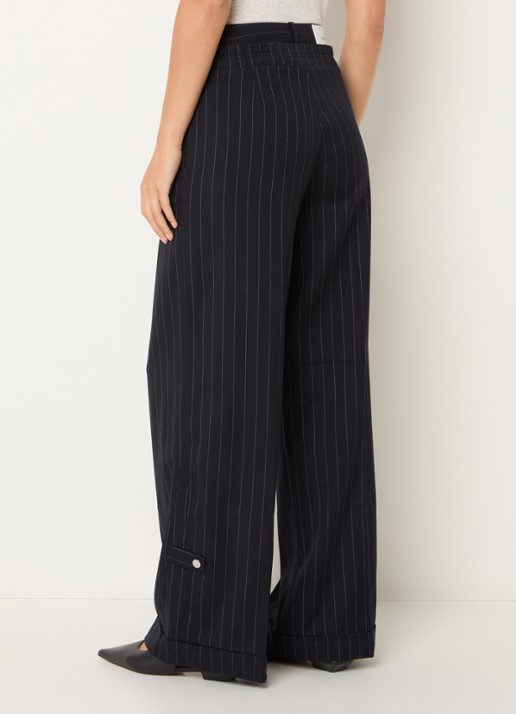 Laagam Stella high waist loose fit pantalon met krijtstreep - achterkant donkerblauw