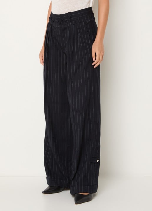 Laagam Stella high waist loose fit pantalon met krijtstreep