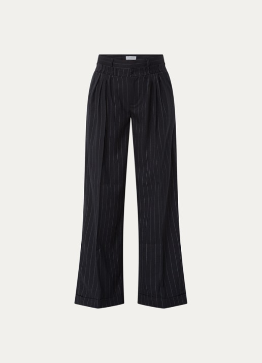 Laagam Stella high waist loose fit pantalon met krijtstreep - voorkant 3 donkerblauw