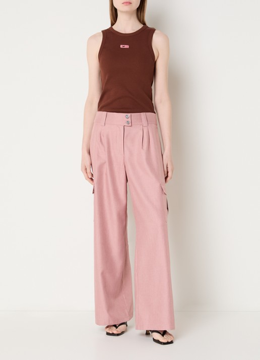 Laagam Tirsa high waist loose fit cargobroek met steekzakken - voorkant 3 roze
