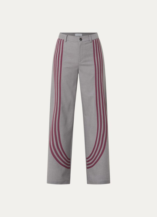 Laagam Zion high waist straight fit pantalon in wolblend met streepprint - voorkant 3 middengrijs