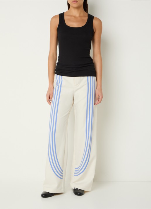 Laagam Zion straight fit pantalon met streepprint - voorkant 3 gebroken wit