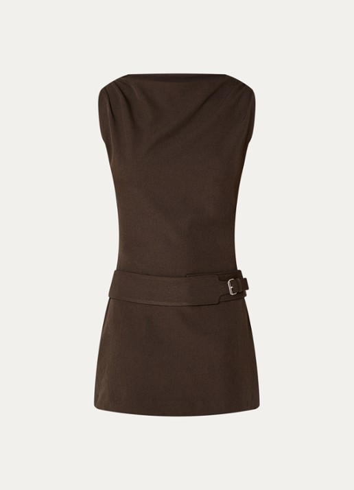 Laagam Zola mini jurk met ceintuur en gedrapeerd detail - voorkant 3 bruin