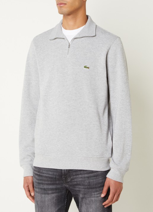 Lacoste Fijngebreide pullover met halve rits - detail grijsmele