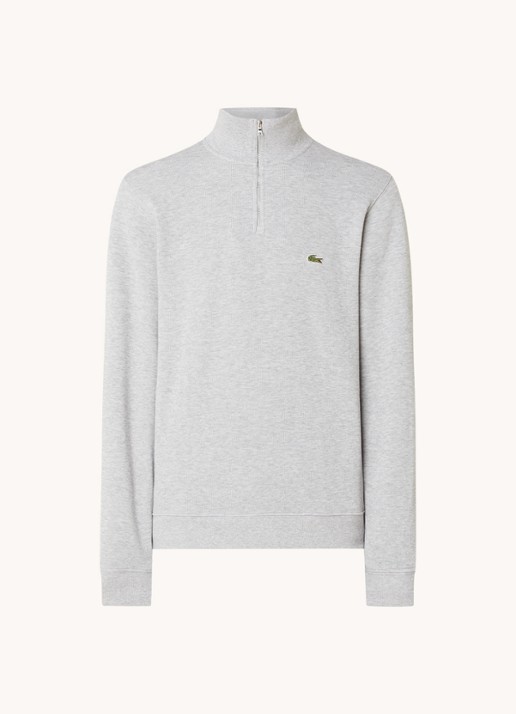 Lacoste Fijngebreide pullover met halve rits - voorkant 3 grijsmele
