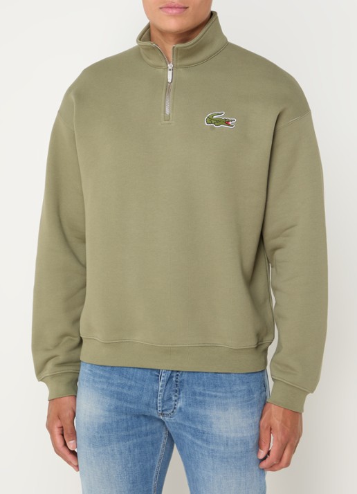 Lacoste Fijngebreide pullover met halve rits - detail 3 mosgroen