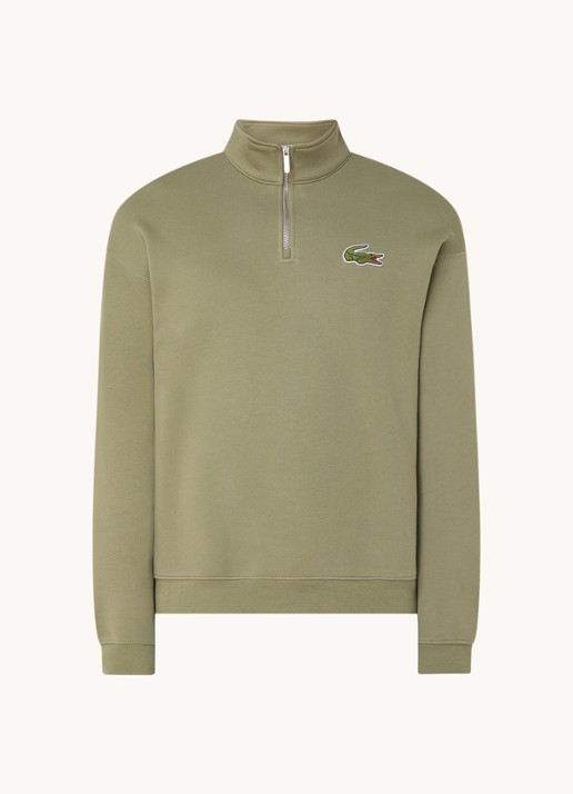 Lacoste Fijngebreide pullover met halve rits - voorkant mosgroen