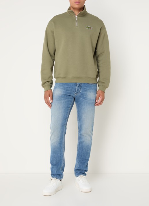 Lacoste Fijngebreide pullover met halve rits - voorkant 2 mosgroen