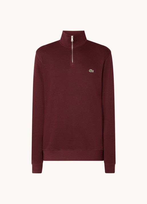 Lacoste Fijngebreide pullover met halve rits - voorkant 3 donkerbruin