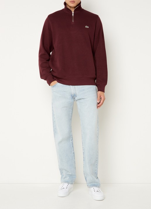 Lacoste Fijngebreide pullover met halve rits - voorkant 4 donkerbruin