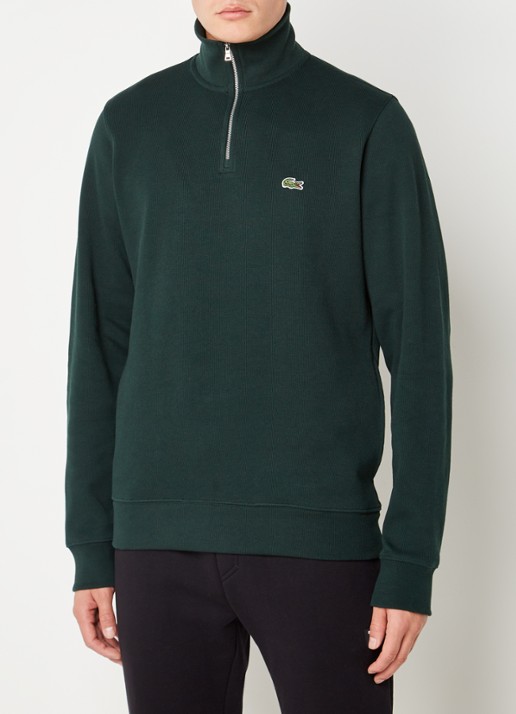 Lacoste Fijngebreide pullover met halve rits - achterkant groen
