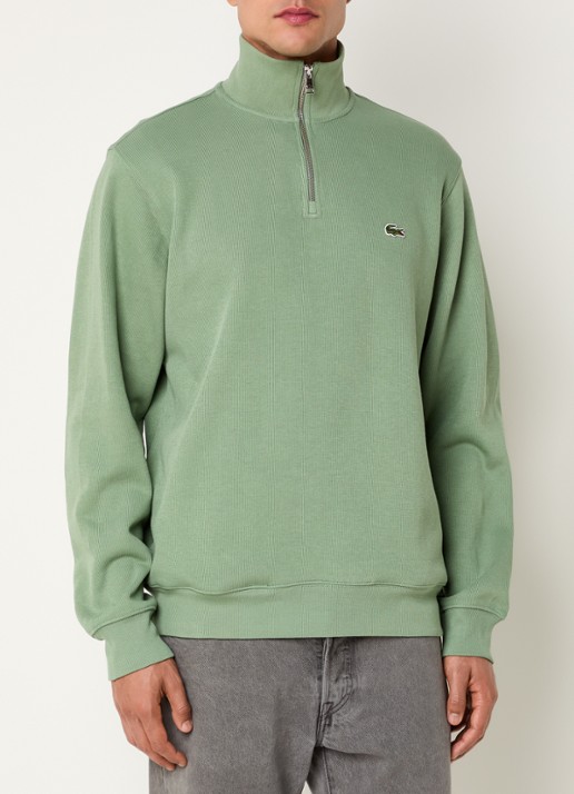 Lacoste Fijngebreide pullover met halve rits - detail 3 groen