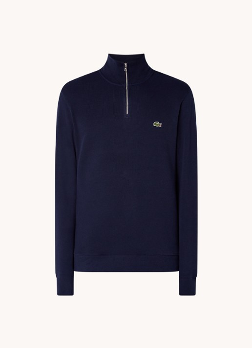 Lacoste Fijngebreide pullover met halve rits - voorkant 8 donkerblauw