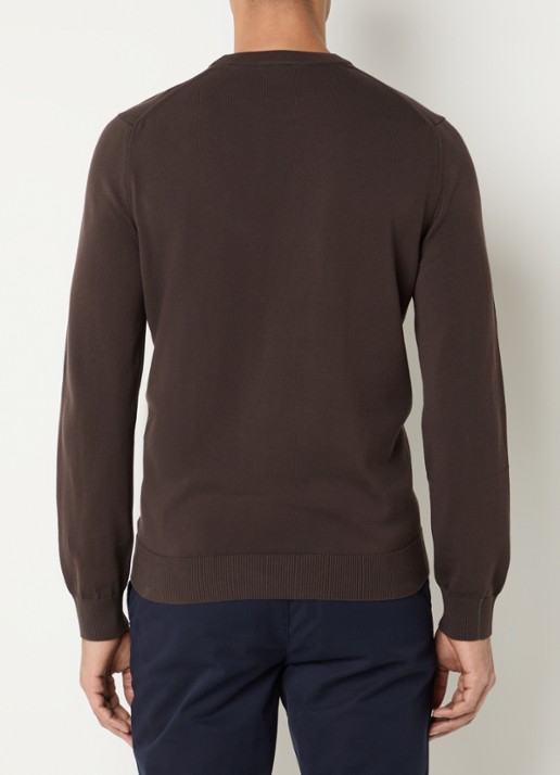 Lacoste Fijngebreide pullover met logo - achterkant donkerbruin