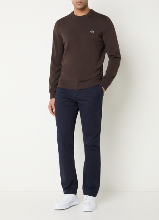 Lacoste Fijngebreide pullover met logo - voorkant 4 donkerbruin