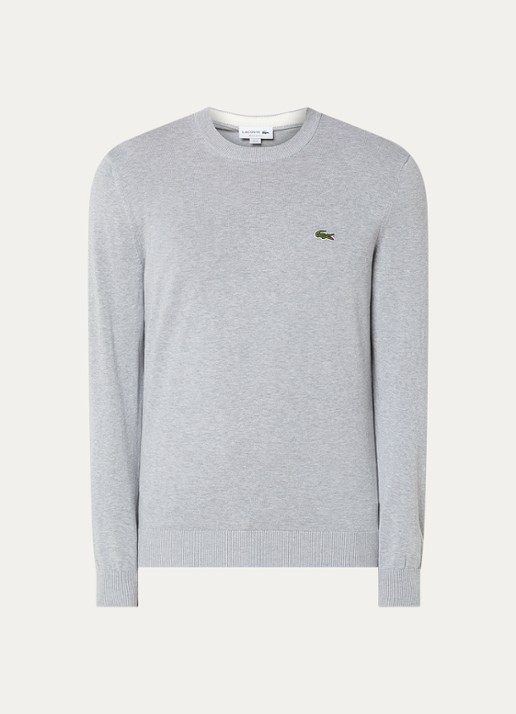Lacoste Fijngebreide pullover met logo - voorkant grijs