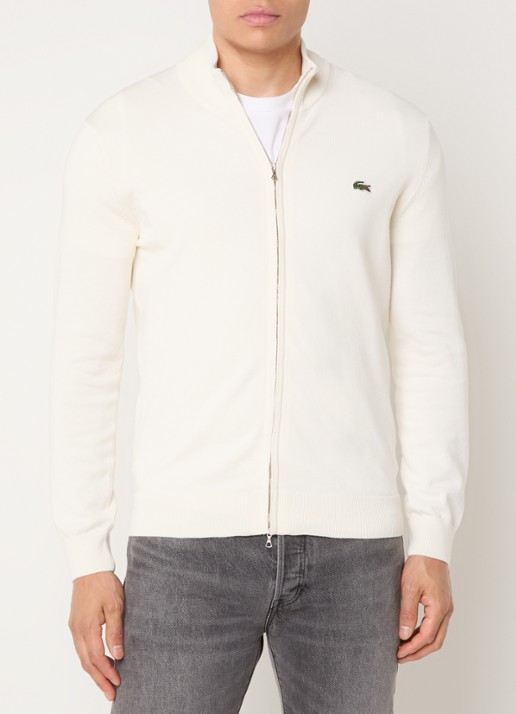 Lacoste Fijngebreide pullover met logo - detail 4 gebroken wit