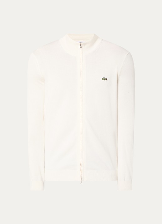 Lacoste Fijngebreide pullover met logo - voorkant 2 gebroken wit