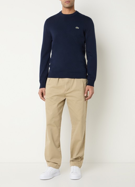 Lacoste Fijngebreide pullover met logo - voorkant 2 donkerblauw