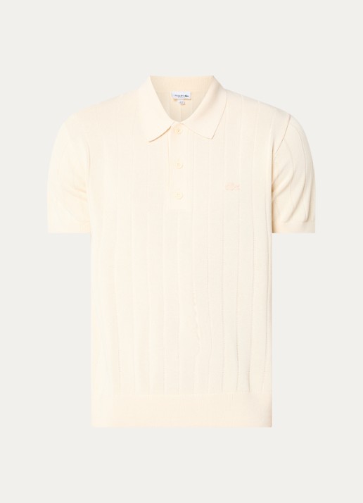 Lacoste Fijngebreide pullover met logo - voorkant 4 creme
