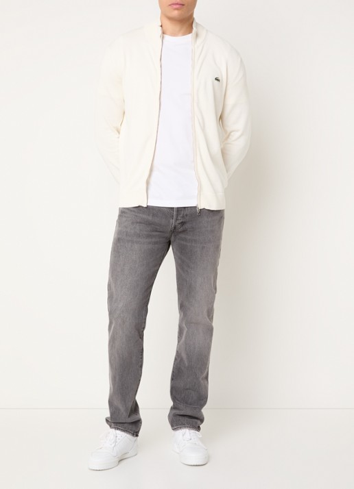 Lacoste Fijngebreide pullover met logo - voorkant 2 gebroken wit