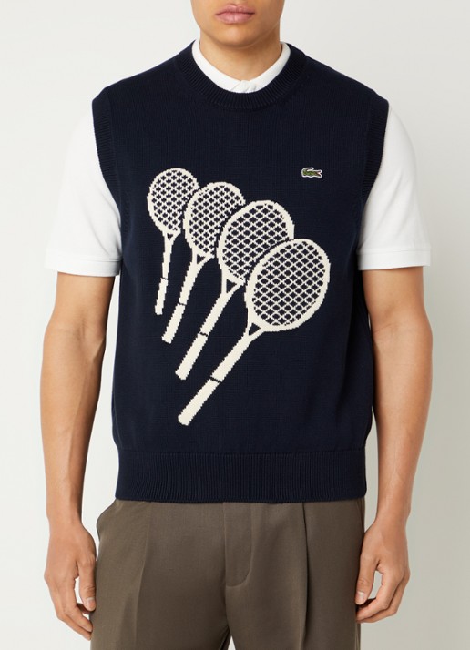 Lacoste Fijngebreide pullover met print - detail 3 donkerblauw