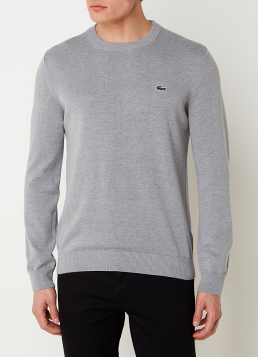 Lacoste Fijngebreide trui met logoborduring - detail 4 grijs