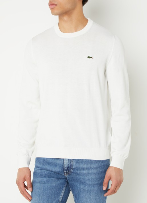 Lacoste Fijngebreide trui met logoborduring - detail gebroken wit
