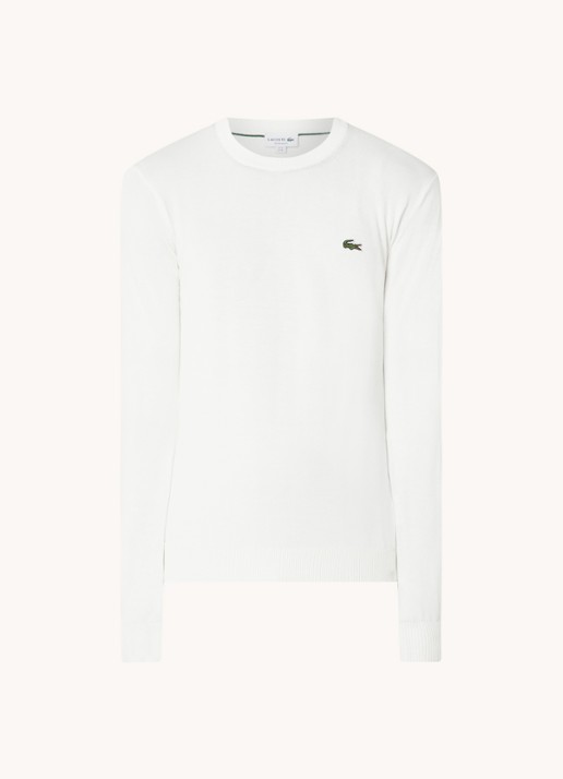 Lacoste Fijngebreide trui met logoborduring - voorkant 2 gebroken wit