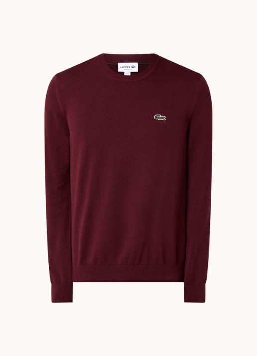 Lacoste Fijngebreide trui met logoborduring - voorkant 3 bordeauxrood