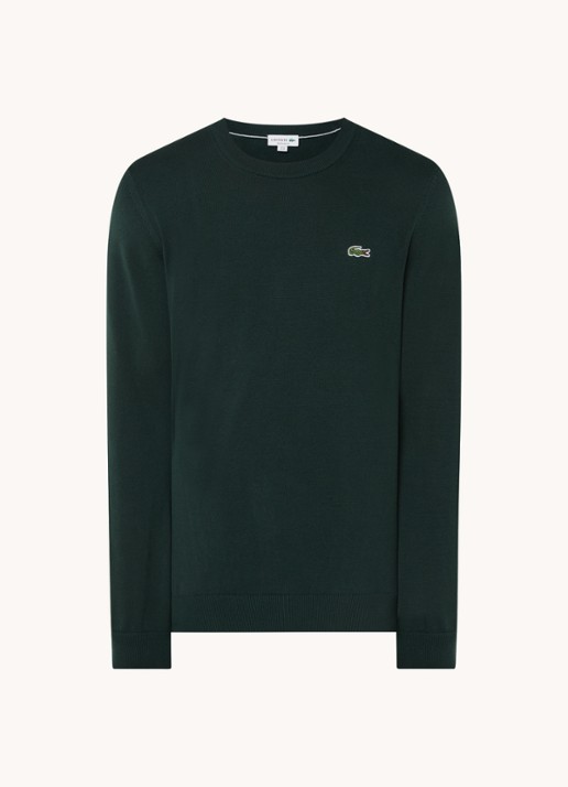Lacoste Fijngebreide trui met logoborduring - voorkant groen