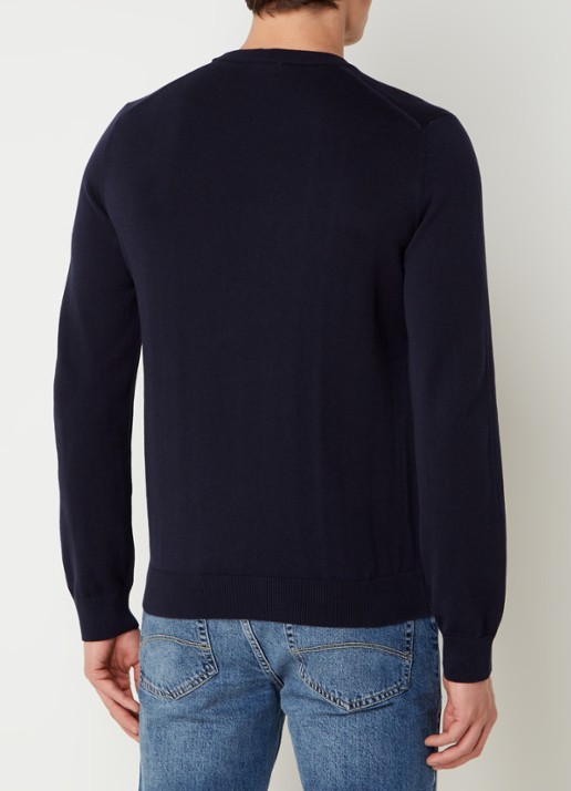 Lacoste Fijngebreide trui met logoborduring - achterkant 4 donkerblauw