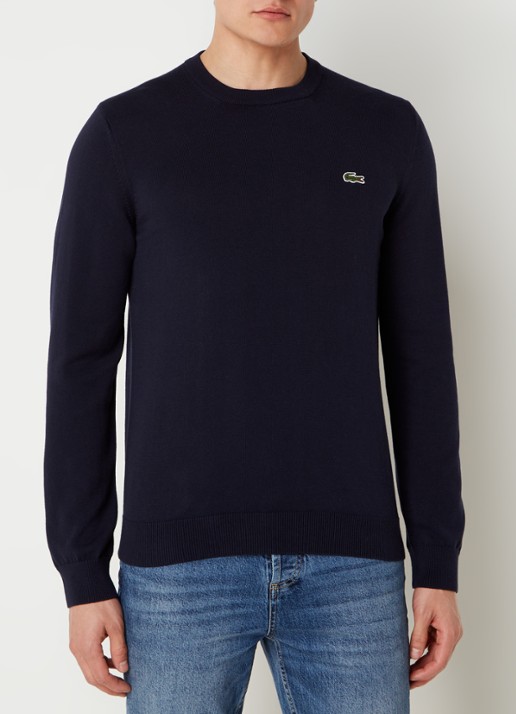 Lacoste Fijngebreide trui met logoborduring - detail donkerblauw