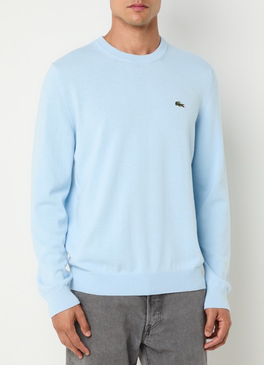 Lacoste Fijngebreide trui met logoborduring - detail 3 lichtblauw