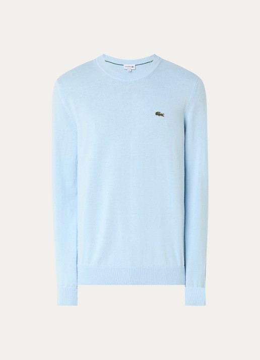 Lacoste Fijngebreide trui met logoborduring - voorkant lichtblauw