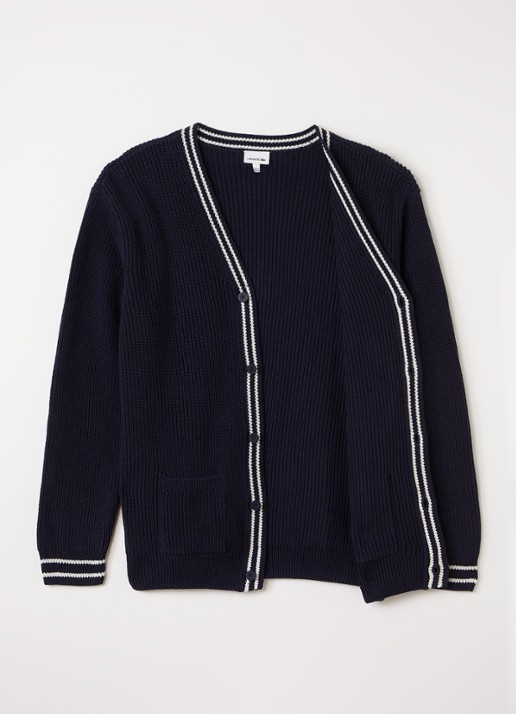 Lacoste Grofgebreid vest in wolblend - voorkant 2 donkerblauw