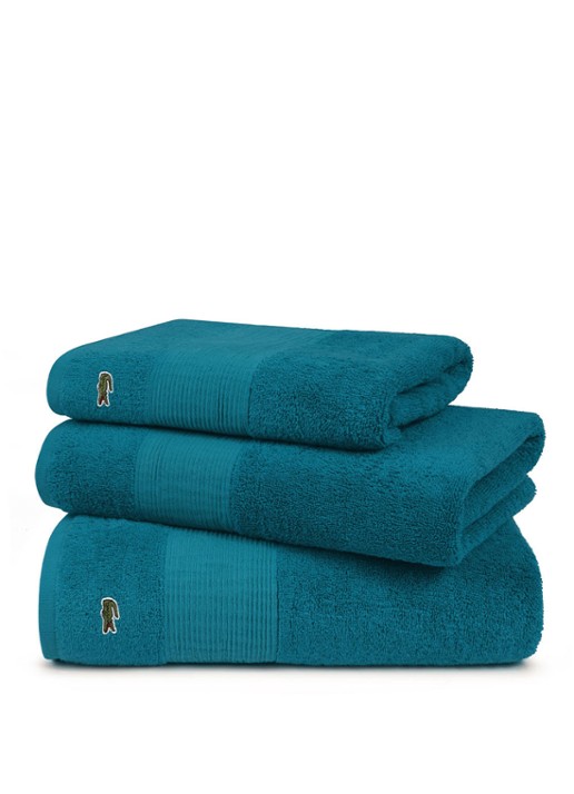 Lacoste L Lecroco badlaken - 600 gr/m2 -  70 x 140 cm - voorkant 2 turquoise