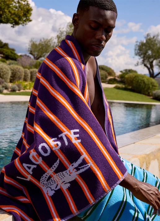 Lacoste L Sunstripe strandlaken - 90 x 160 cm - detail 3 aubergine