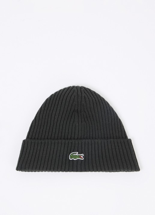 Lacoste Muts van wol met logoborduring  - voorkant bronsgroen