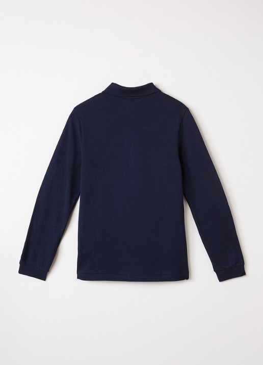 Lacoste Polo van piqué katoen met logo - voorkant 2 donkerblauw