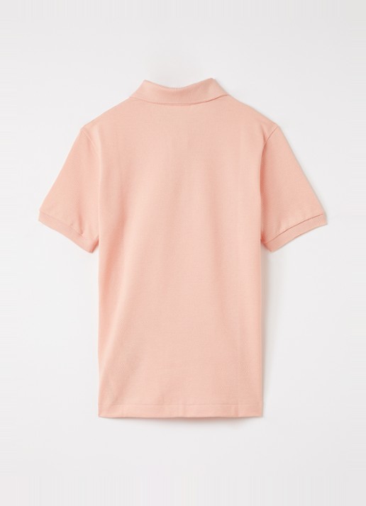 Lacoste Polo van piqué katoen met logoborduring - voorkant 2 zalmroze